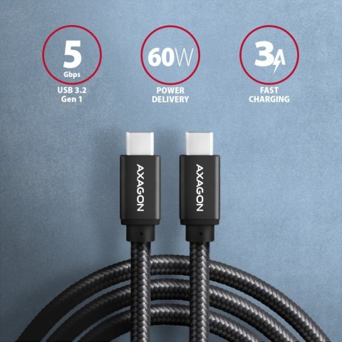 BUCM3-CM10AB Kabel USB-C - USB-C 3.2 Gen 1, 1m, PD 60W 3A, ALU, oplot, czarny BUCM3-CM10AB Kabel USB-C - USB-C 3.2 Gen 1, 1m, PD 60W 3A, ALU, oplot, czarny