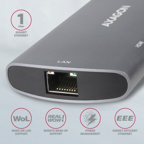 HMC-6M2 Wieloportowy hub USB-C 3.2 Gen 1, slot M.2 SATA + HDMI + GLAN + 2x USB-A + PD 100W HMC-6M2 Wieloportowy hub USB-C 3.2 Gen 1, slot M.2 SATA + HDMI + GLAN + 2x USB-A + PD 100W