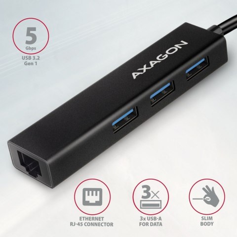 HMC-GL3A Wieloportowy hub USB 4in1, 5Gbps, 3x USB-A + GLAN, 20cm USB-C kabel HMC-GL3A Wieloportowy hub USB 4in1, 5Gbps, 3x USB-A + GLAN, 20cm USB-C kabel