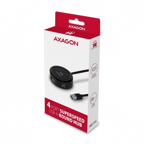 HUE-P1A Hub 4-portowy USB 3.2 Gen 1 round, 30cm USB-A kabel, microUSB dodatkowe zasilanie HUE-P1A Hub 4-portowy USB 3.2 Gen 1 round, 30cm USB-A kabel, microUSB dodatkowe zasilanie