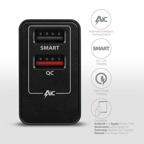 ACU-QS24 Ładowarka sieciowa QC 24W, 2x port USB--A, QC3.0/AFC/FCP + 5V/1.2A ACU-QS24 Ładowarka sieciowa QC 24W, 2x port USB--A, QC3.0/AFC/FCP + 5V/1.2A