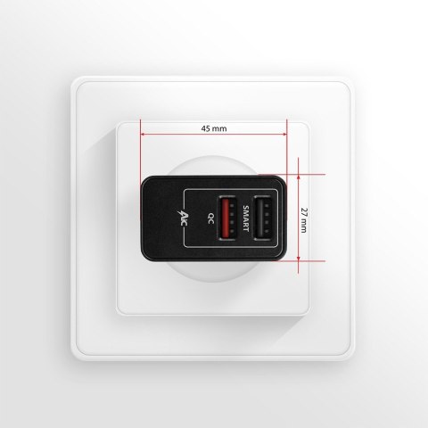 ACU-QS24 Ładowarka sieciowa QC 24W, 2x port USB--A, QC3.0/AFC/FCP + 5V/1.2A ACU-QS24 Ładowarka sieciowa QC 24W, 2x port USB--A, QC3.0/AFC/FCP + 5V/1.2A