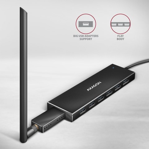 HUE-F7C Hub 7-portowy USB-C 3.2 Gen 1 ALU FLAT micro USB, 30cm USB-C kabel HUE-F7C Hub 7-portowy USB-C 3.2 Gen 1 ALU FLAT micro USB, 30cm USB-C kabel