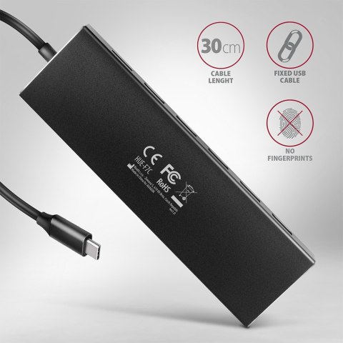 HUE-F7C Hub 7-portowy USB-C 3.2 Gen 1 ALU FLAT micro USB, 30cm USB-C kabel HUE-F7C Hub 7-portowy USB-C 3.2 Gen 1 ALU FLAT micro USB, 30cm USB-C kabel