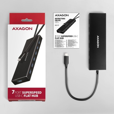 HUE-F7C Hub 7-portowy USB-C 3.2 Gen 1 ALU FLAT micro USB, 30cm USB-C kabel HUE-F7C Hub 7-portowy USB-C 3.2 Gen 1 ALU FLAT micro USB, 30cm USB-C kabel