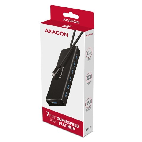 HUE-F7C Hub 7-portowy USB-C 3.2 Gen 1 ALU FLAT micro USB, 30cm USB-C kabel HUE-F7C Hub 7-portowy USB-C 3.2 Gen 1 ALU FLAT micro USB, 30cm USB-C kabel