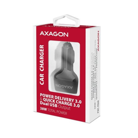 PWC-PQ38 Ładowarka samochodowa PD & QUICK 38W, 2x port (USB-A + USB-C), PD3.0/QC3.0/AFC/FCP/Apple PWC-PQ38 Ładowarka samochodowa PD & QUICK 38W, 2x port (USB-A + USB-C), PD3.0/QC3.0/AFC/FCP/Apple