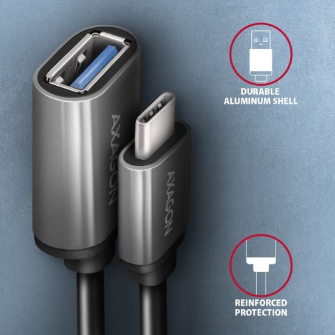 RUCM-AFAC Kabel adapter USB 3.2 Gen 1 Type-C samiec -> Type-A żeńska, 0,2m, 3A, ALU RUCM-AFAC Kabel adapter USB 3.2 Gen 1 Type-C samiec -> Type-A żeńska, 0,2m, 3A, ALU