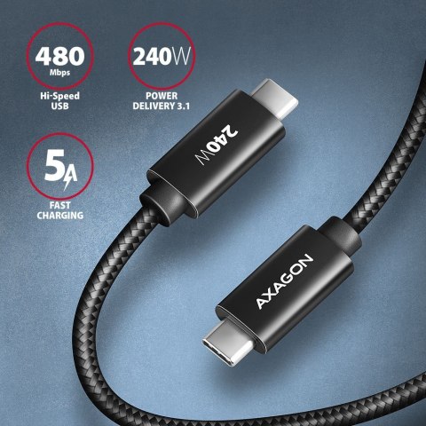 BUCM2-CM10AB Kabel USB-C - USB-C, 1.0m 5A charging, ALU, 240W PD, oplot, USB2.0, czarny BUCM2-CM10AB Kabel USB-C - USB-C, 1.0m 5A charging, ALU, 240W PD, oplot, USB2.0, czarny