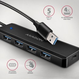 HUE-C1A 4-portowy hub USB 5Gbps Travel, USB-C power IN, kabel Type-A 19cm, USB-C dodatkowe zasilanie