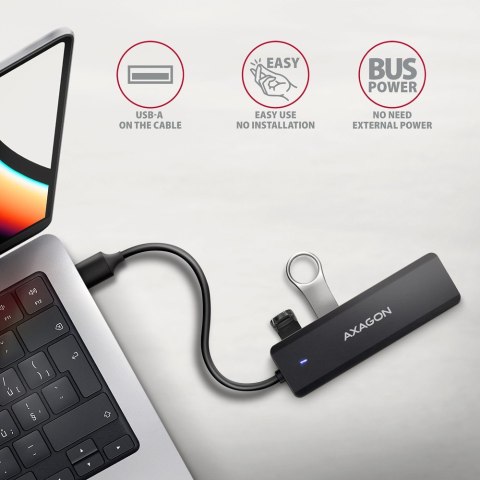 HUE-C1A 4-portowy hub USB 5Gbps Travel, USB-C power IN, kabel Type-A 19cm, USB-C dodatkowe zasilanie HUE-C1A 4-portowy hub USB 5Gbps Travel, USB-C power IN, kabel Type-A 19cm, USB-C dodatkowe zasilanie