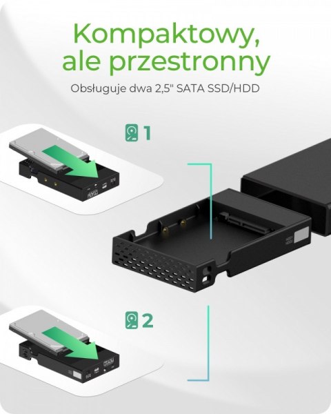 Obudowa IB-RD2253-C31 zew. Raid dla 2,5 SATA HDD na USB 3.2 Gen 2, RAID 0,1, SINGLE, LARGE Obudowa IB-RD2253-C31 zew. Raid dla 2,5 SATA HDD na USB 3.2 Gen 2, RAID 0,1, SINGLE, LARGE