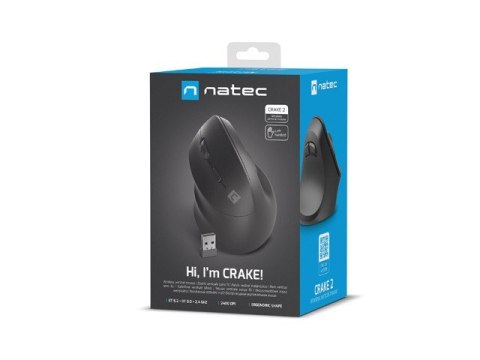 Mysz bezprzewodowa wertykalna Crake 2 2400 DPI Bluetooth 5.2 + 2.4GHz dla leworęcznych Czarna Mysz bezprzewodowa wertykalna Crake 2 2400 DPI Bluetooth 5.2 + 2.4GHz dla leworęcznych Czarna