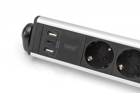 Listwa zasilająca biurowa 45° 6 gniazd, 2xUSB-A 1xUSB-C (5V/3,4A) możliwość obrotu o 180°, aluminiowa, z zaciskiem na blat Listwa zasilająca biurowa 45° 6 gniazd, 2xUSB-A 1xUSB-C (5V/3,4A) możliwość obrotu o 180°, aluminiowa, z zaciskiem na blat