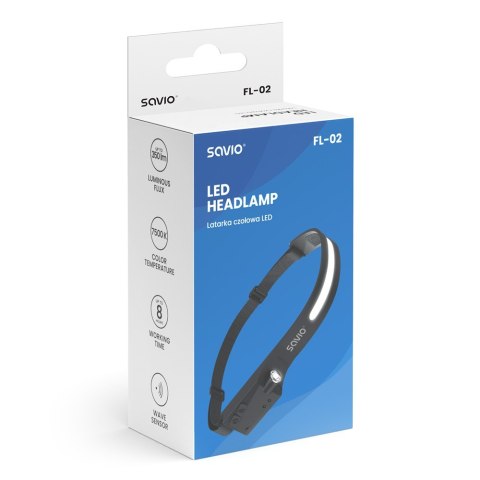 Latarka czołowa LED z czujnikiem ruchu, USB-C, 350 lm, zasięg 80m, FL-02 Latarka czołowa LED z czujnikiem ruchu, USB-C, 350 lm, zasięg 80m, FL-02