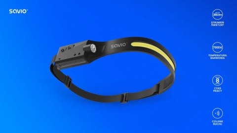 Latarka czołowa LED z czujnikiem ruchu, USB-C, 350 lm, zasięg 80m, FL-02 Latarka czołowa LED z czujnikiem ruchu, USB-C, 350 lm, zasięg 80m, FL-02