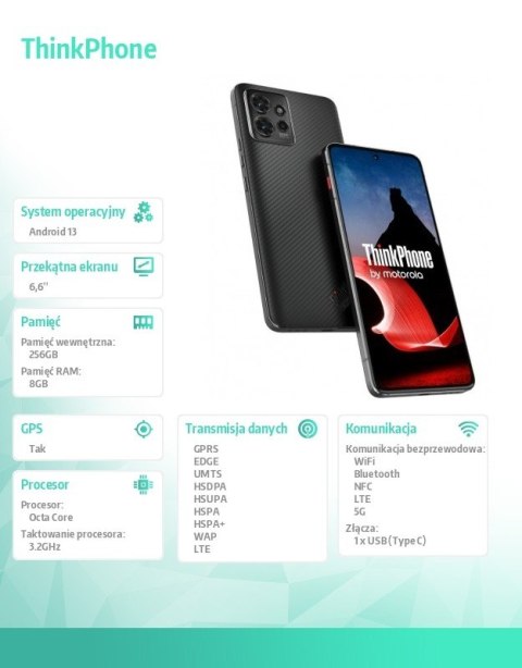 Smartfon ThinkPhone 8/256 GB Black e-sim Smartfon ThinkPhone 8/256 GB Black e-sim
