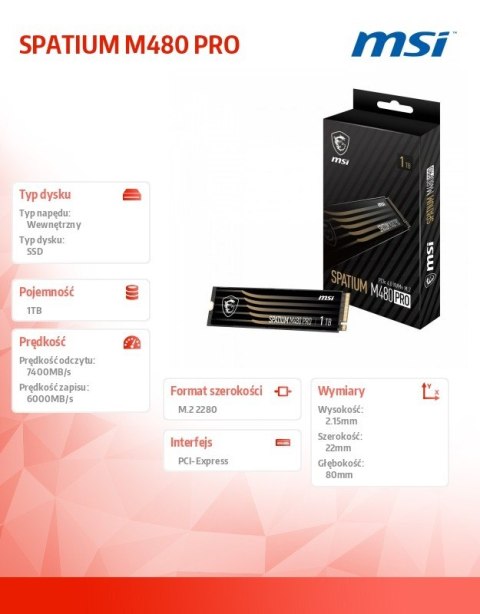 Dysk SSD SPATIUM M480 PRO 1TB M.2 PCIe4 7400/6000MB/s Dysk SSD SPATIUM M480 PRO 1TB M.2 PCIe4 7400/6000MB/s