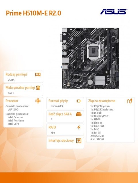 Płyta główna Prime H510M-E 2.0 s1200 2DDR4 HDMI/DP M.2 mATX Płyta główna Prime H510M-E 2.0 s1200 2DDR4 HDMI/DP M.2 mATX