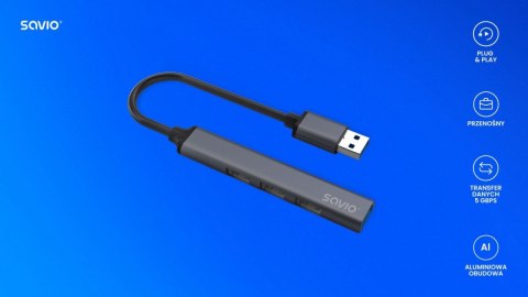 Hub 4 porty USB-A - 3 x USB-A 2.0, 1 x USB-A 3.0, 5 Gbps, Aluminium, AK-70 Hub 4 porty USB-A - 3 x USB-A 2.0, 1 x USB-A 3.0, 5 Gbps, Aluminium, AK-70