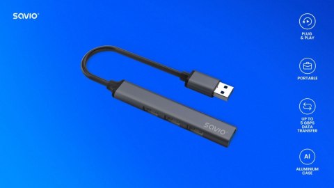 Hub 4 porty USB-A - 3 x USB-A 2.0, 1 x USB-A 3.0, 5 Gbps, Aluminium, AK-70 Hub 4 porty USB-A - 3 x USB-A 2.0, 1 x USB-A 3.0, 5 Gbps, Aluminium, AK-70