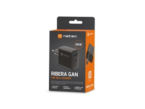 Ładowarka sieciowa Ribera GAN 1X USB-A + 1X USB-C 45W Czarna Ładowarka sieciowa Ribera GAN 1X USB-A + 1X USB-C 45W Czarna