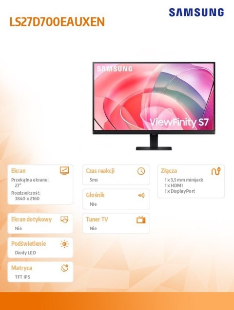 Monitor 27 cali ViewFinity S70D IPS 3840x2160 UHD 16:9 1xHDMI 1xDP 5ms PinP/PbyP 60Hz płaski 2Yd2d Monitor 27 cali ViewFinity S70D IPS 3840x2160 UHD 16:9 1xHDMI 1xDP 5ms PinP/PbyP 60Hz płaski 2Yd2d