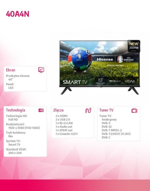 Telewizor LED 40 cali 40A4N Telewizor LED 40 cali 40A4N