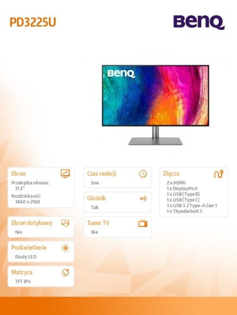 Monitor 31.5 cala PD3225U LED 5ms/2K/2000:1/HDMI/Czarny Monitor 31.5 cala PD3225U LED 5ms/2K/2000:1/HDMI/Czarny