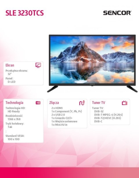 Telewizor 32 cale HD SLE 3230TCS DVB-T/T2/C/S/S2 Ci+ HEVC Telewizor 32 cale HD SLE 3230TCS DVB-T/T2/C/S/S2 Ci+ HEVC