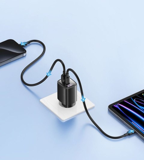 Ładowarka sieciowa 30W GaN LED USB+USB-C CC229 Fast Charging Biała Ładowarka sieciowa 30W GaN LED USB+USB-C CC229 Fast Charging Biała