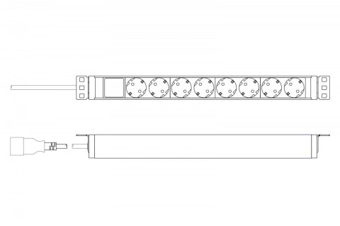 Listwa zasilająca PDU 19" Rack, 8x gniazdo ze stykami ochronnymi unischuko 16A/230V, 1x wtyczka IEC C20, 16A, przewód zasilający Listwa zasilająca PDU 19" Rack, 8x gniazdo ze stykami ochronnymi unischuko 16A/230V, 1x wtyczka IEC C20, 16A, przewód zasilający