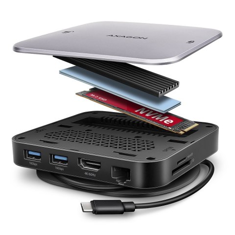 HMC-UFO Wieloportowy hub USB 9in1, 10Gbps, 2x USB-A, HDMI 4K/60Hz, M.2 NVMe/SATA, audio, PD 100W, SD/microSD, GLAN, 65cm USB-C k HMC-UFO Wieloportowy hub USB 9in1, 10Gbps, 2x USB-A, HDMI 4K/60Hz, M.2 NVMe/SATA, audio, PD 100W, SD/microSD, GLAN, 65cm USB-C k