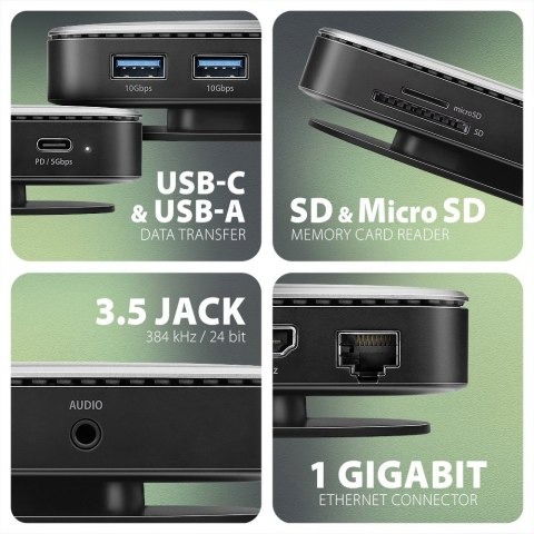 HMC-UFO Wieloportowy hub USB 9in1, 10Gbps, 2x USB-A, HDMI 4K/60Hz, M.2 NVMe/SATA, audio, PD 100W, SD/microSD, GLAN, 65cm USB-C k HMC-UFO Wieloportowy hub USB 9in1, 10Gbps, 2x USB-A, HDMI 4K/60Hz, M.2 NVMe/SATA, audio, PD 100W, SD/microSD, GLAN, 65cm USB-C k