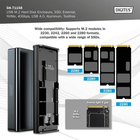 Obudowa USB 4.0 Typ C na dysk SSD M.2 NVMe 40 Gbps aluminiowa, beznarzędziowa Obudowa USB 4.0 Typ C na dysk SSD M.2 NVMe 40 Gbps aluminiowa, beznarzędziowa