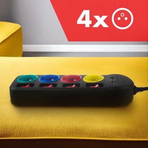 Przedłużacz 1,5m 250VAC 10A 4 gniazda MCE508 B Port USB-C Quick charge 2.0 IP20 Przedłużacz 1,5m 250VAC 10A 4 gniazda MCE508 B Port USB-C Quick charge 2.0 IP20