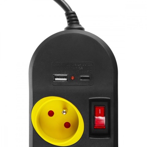 Przedłużacz 1,5m 250VAC 10A 4 gniazda MCE508 B Port USB-C Quick charge 2.0 IP20 Przedłużacz 1,5m 250VAC 10A 4 gniazda MCE508 B Port USB-C Quick charge 2.0 IP20