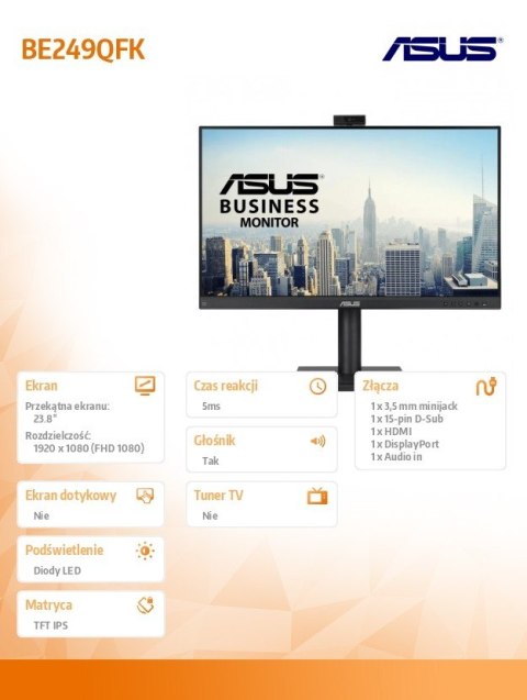 Monitor 24 cale BE249QFK IPS HDMI 100Hz kamera Monitor 24 cale BE249QFK IPS HDMI 100Hz kamera