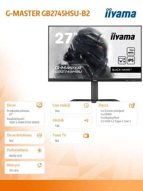 Monitor 27 cali GB2745HSU-B2 IPS,FHD,100Hz,1ms,2xUSB,300cd Monitor 27 cali GB2745HSU-B2 IPS,FHD,100Hz,1ms,2xUSB,300cd