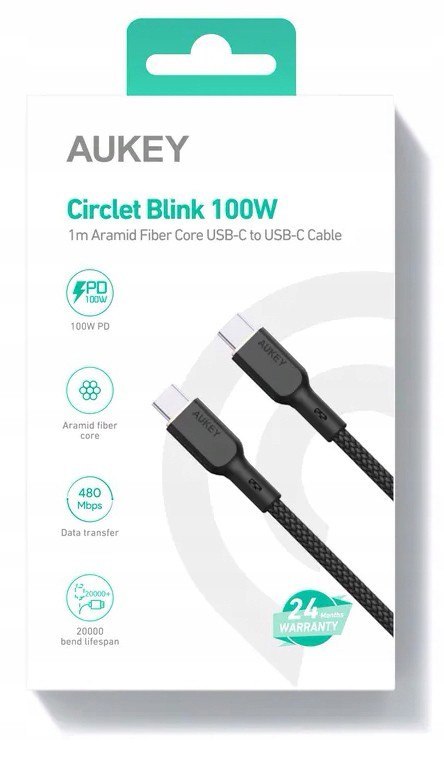 CB-KCC101 kevlarowy kabel USB C - USB C | 1m | 5A | 100W PD | 20V CB-KCC101 kevlarowy kabel USB C - USB C | 1m | 5A | 100W PD | 20V