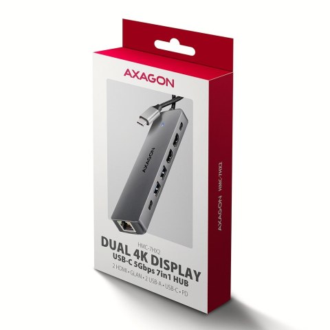 HMC-7HX2 Wieloportovy hub USB 7in1, 5Gbps, 2x USB-A, 1x USB-C, 2x HDMI 4K/60Hz, GLAN, PD 100W, 15cm USB-C kabel HMC-7HX2 Wieloportovy hub USB 7in1, 5Gbps, 2x USB-A, 1x USB-C, 2x HDMI 4K/60Hz, GLAN, PD 100W, 15cm USB-C kabel