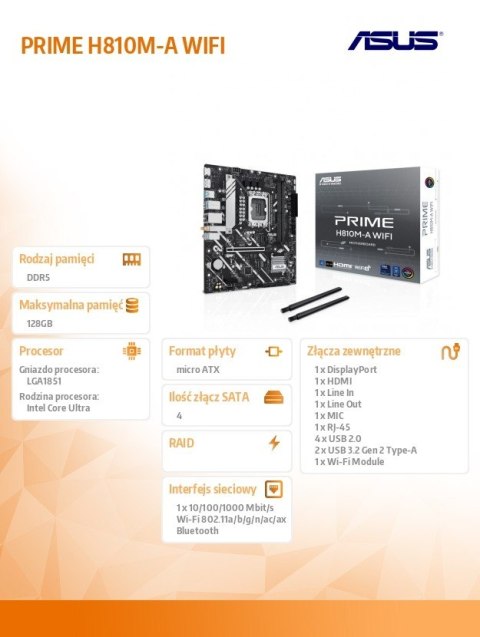 Płyta główna PRIME H810M-A WIFI s1851 XDDR5 USBC mATX Płyta główna PRIME H810M-A WIFI s1851 XDDR5 USBC mATX