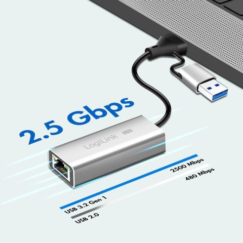 Adapter USB-A/-C do 2,5G Ethernet, szary Adapter USB-A/-C do 2,5G Ethernet, szary