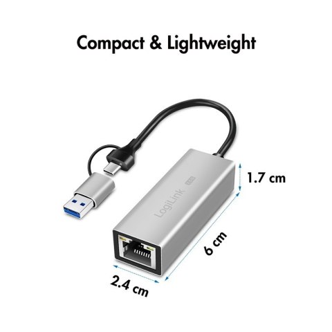Adapter USB-A/-C do 2,5G Ethernet, szary Adapter USB-A/-C do 2,5G Ethernet, szary