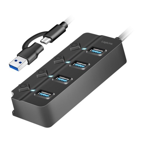 HUB 4xUSB-A, Gen1, 4x ON/OFF, czarny HUB 4xUSB-A, Gen1, 4x ON/OFF, czarny
