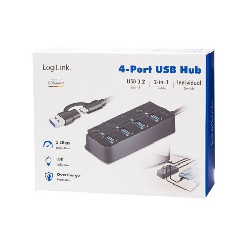 HUB 4xUSB-A, Gen1, 4x ON/OFF, czarny HUB 4xUSB-A, Gen1, 4x ON/OFF, czarny