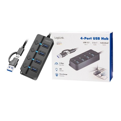 HUB 4xUSB-A, Gen1, 4x ON/OFF, czarny HUB 4xUSB-A, Gen1, 4x ON/OFF, czarny