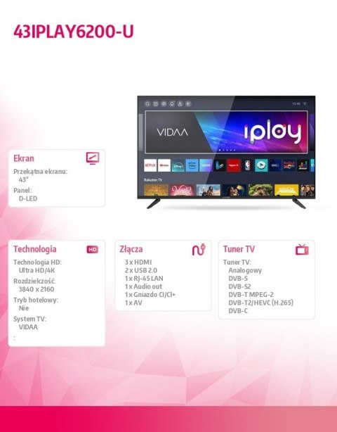 Telewizor LED 43 cale 43IPLAY6200-U Telewizor LED 43 cale 43IPLAY6200-U