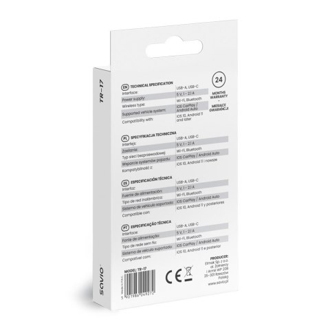 Bezprzewodowy adapter CarPlay & Android Auto TR-17 Bezprzewodowy adapter CarPlay & Android Auto TR-17