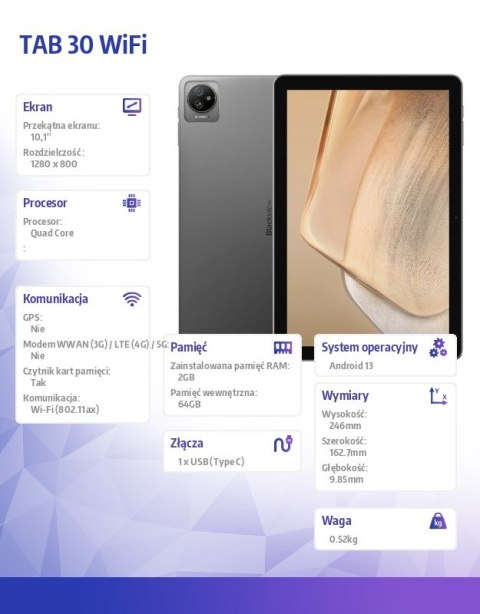 Tablet TAB 30 WiFi 10.1 cala 2/64GB 5100 mAh Szary Tablet TAB 30 WiFi 10.1 cala 2/64GB 5100 mAh Szary